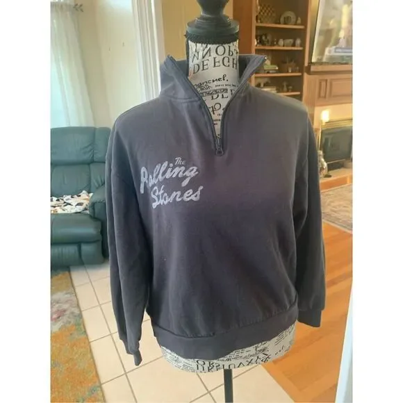 Vintage THE ROLLING STONE Women Quarter Zipper Cropped Sweatshirt Big Logo on Ba - Picture 7 of 7